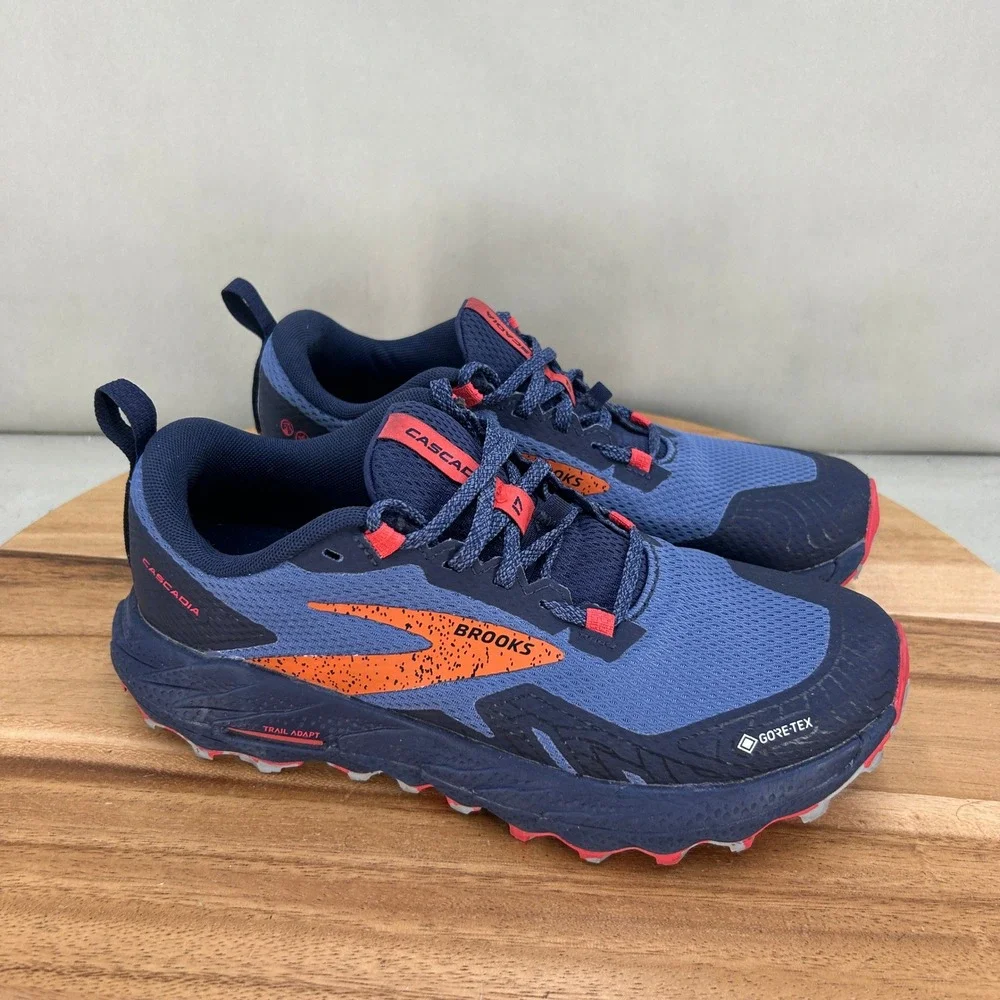 Brooks Cascadia 17 GTX Waterproof Blue Orange Trail Running Shoes Womens 7 B